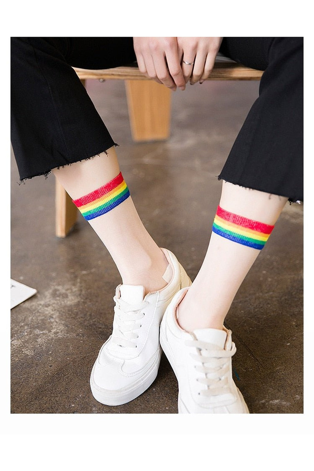 Y2k Indie Rainbow Striped transparent socks