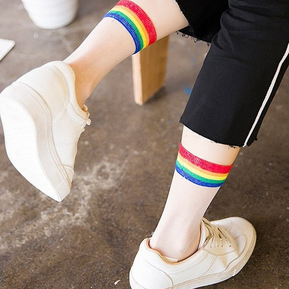 Y2k Indie Rainbow Striped transparent socks