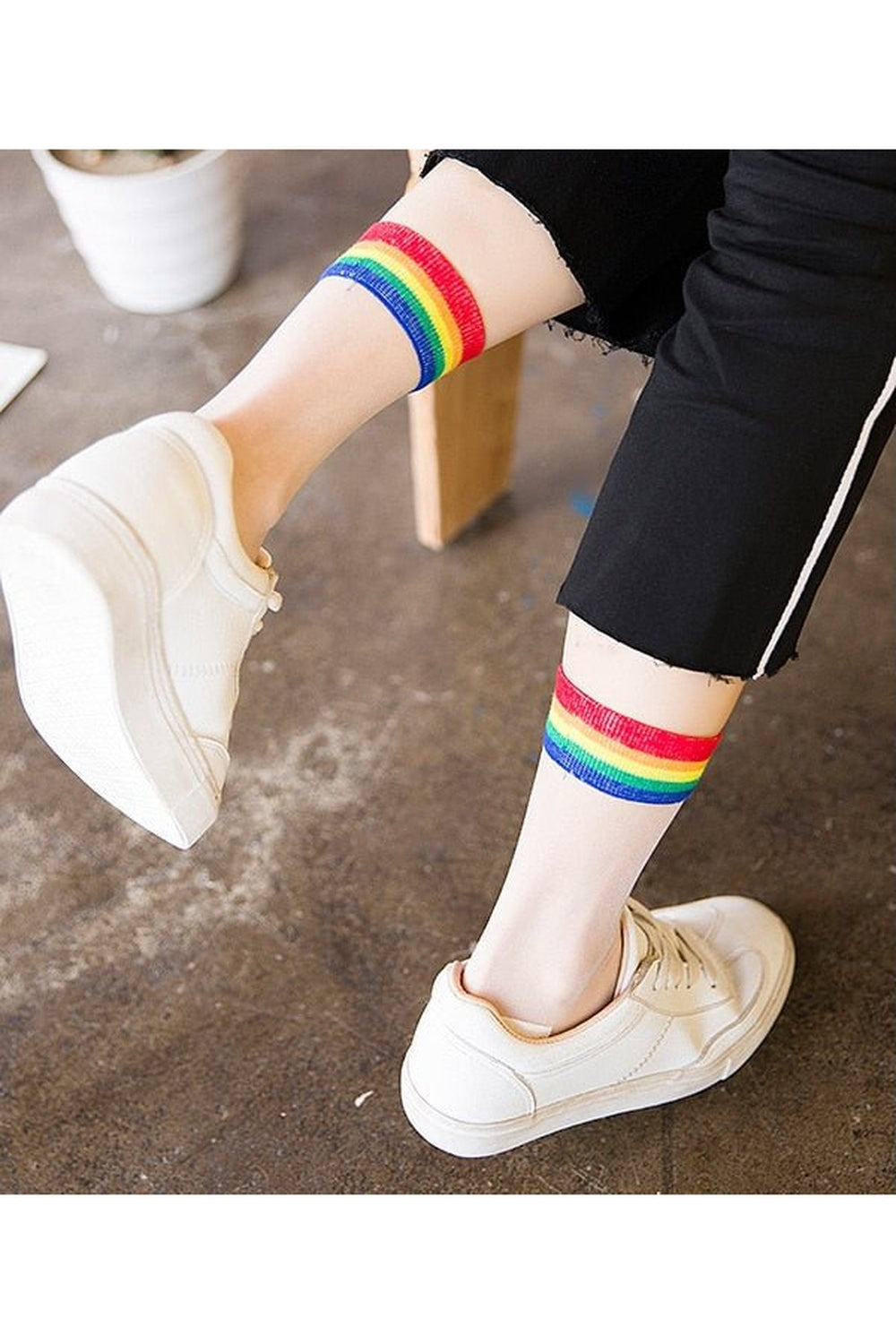 Y2k Indie Rainbow Striped transparent socks
