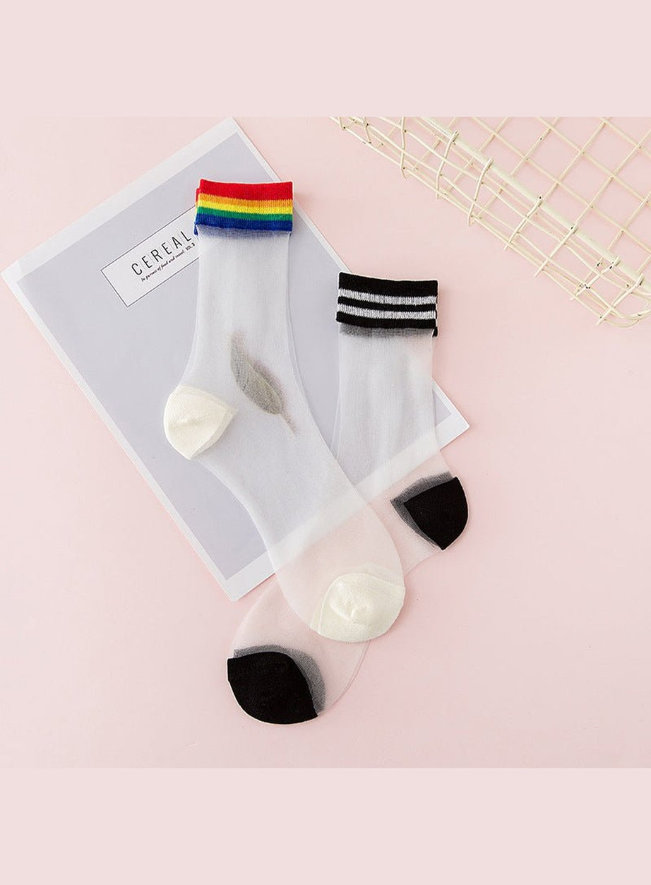 Y2k Indie Rainbow Striped transparent socks
