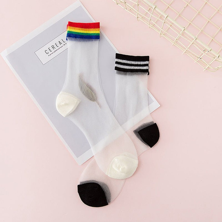 Y2k Indie Rainbow Striped transparent socks