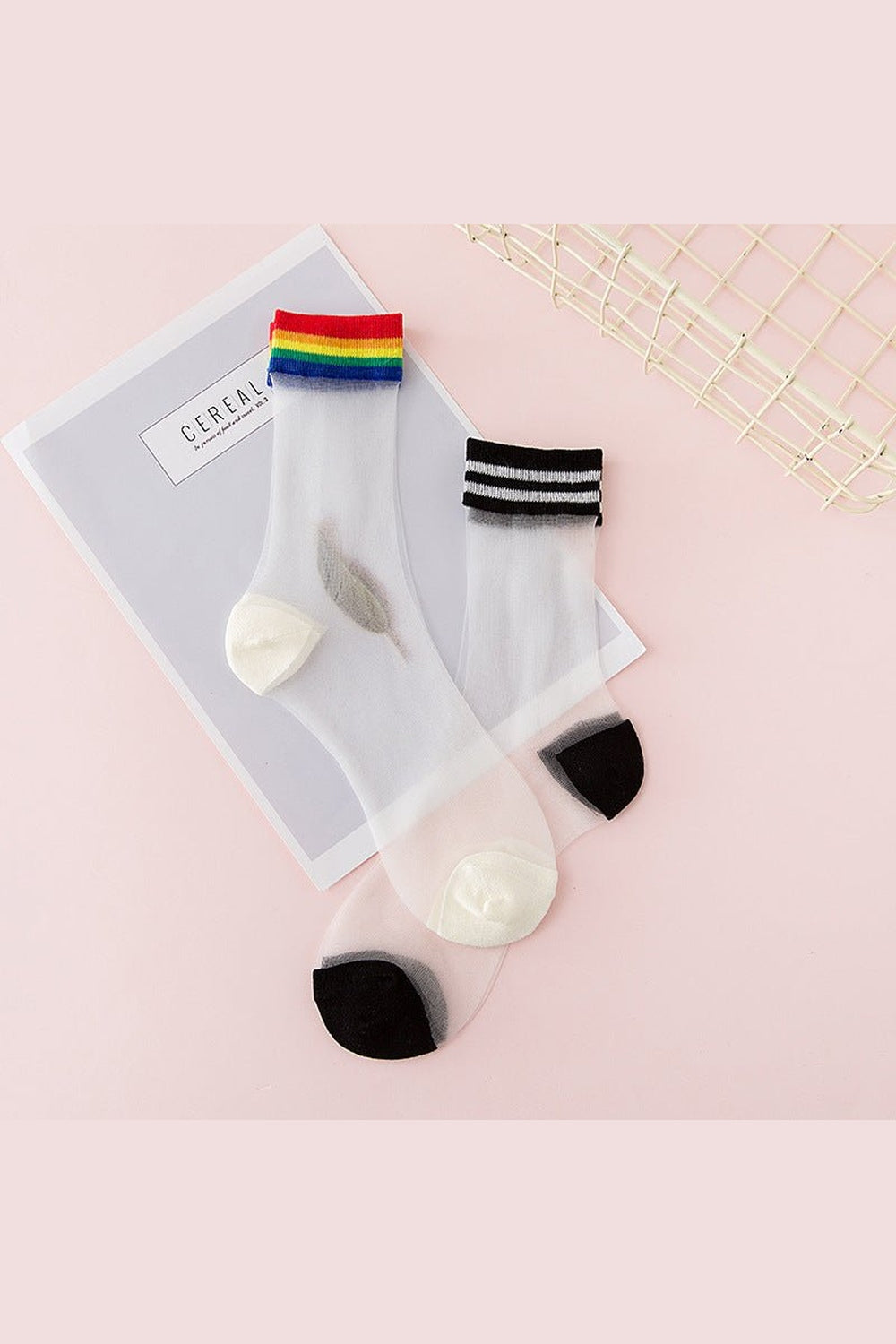Y2k Indie Rainbow Striped transparent socks
