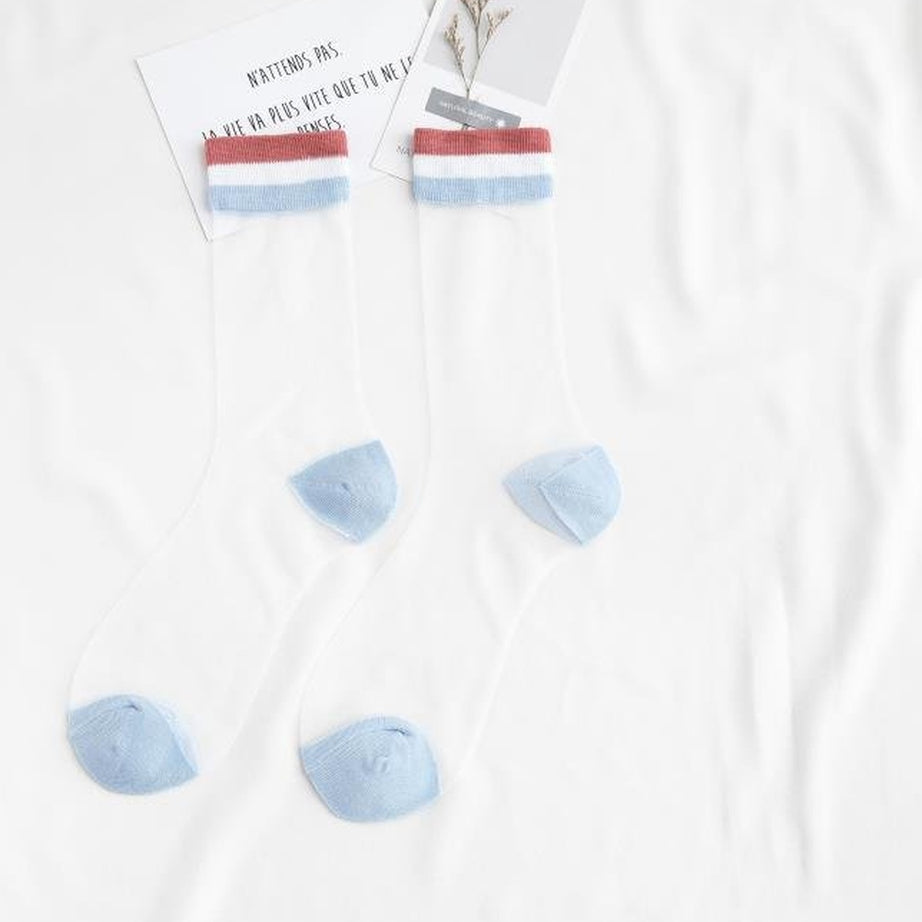 Y2k Indie Rainbow Striped transparent socks