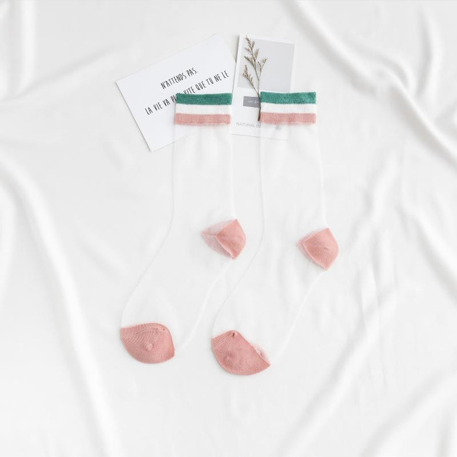 Y2k Indie Rainbow Striped transparent socks