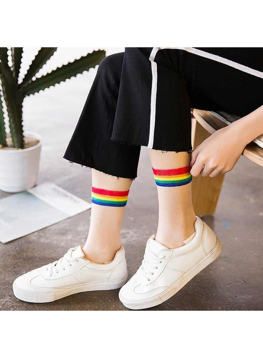 Y2k Indie Rainbow Striped transparent socks