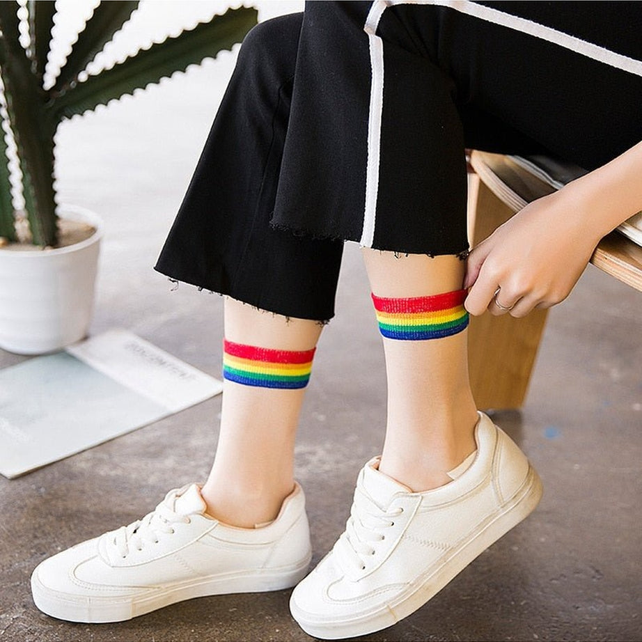 Y2k Indie Rainbow Striped transparent socks