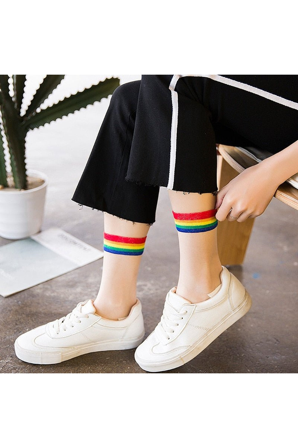 Y2k Indie Rainbow Striped transparent socks