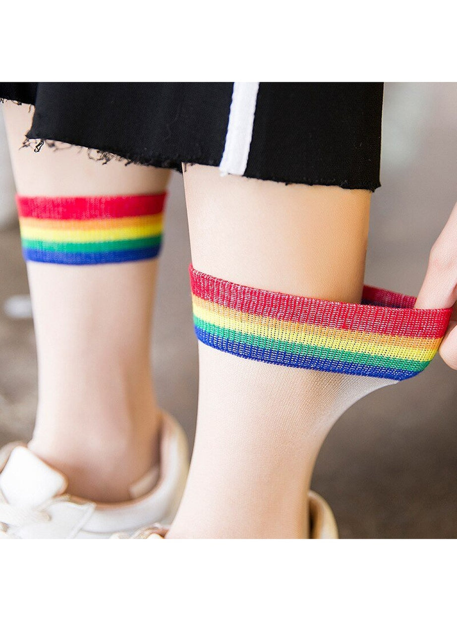 Y2k Indie Rainbow Striped transparent socks