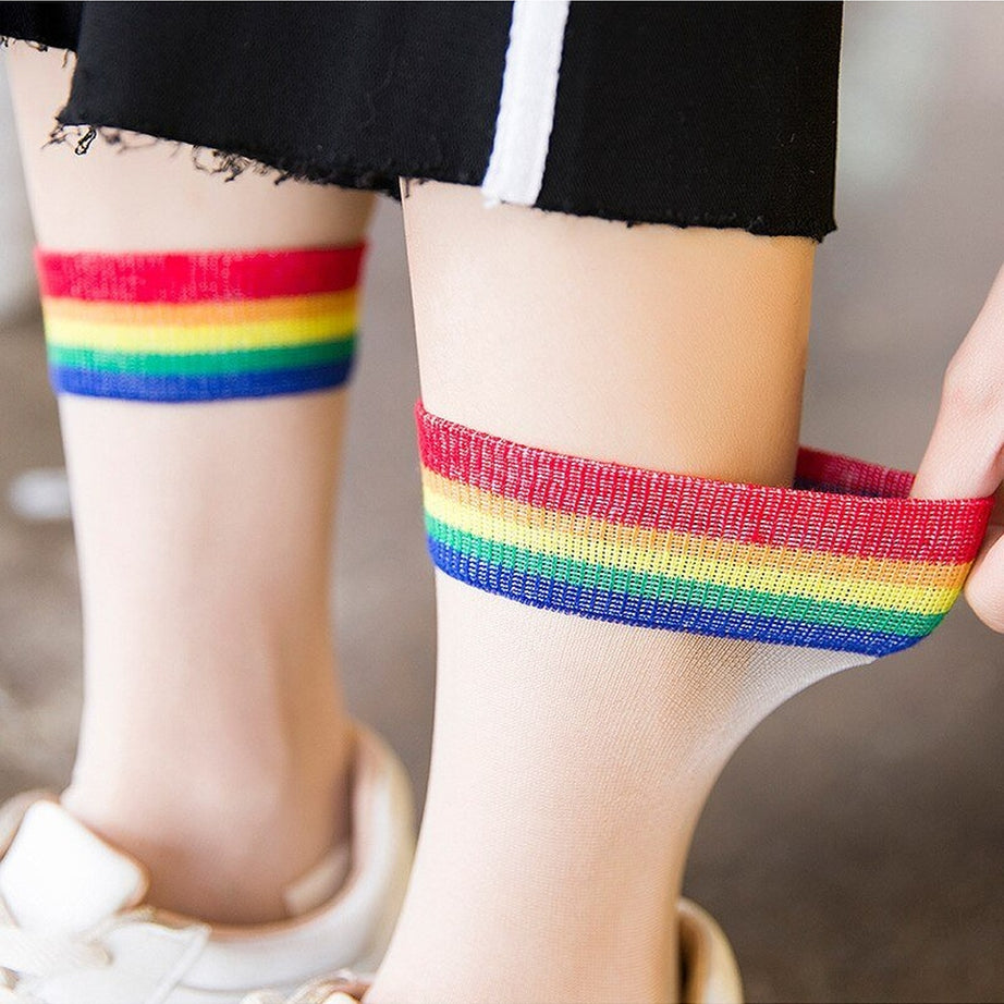 Y2k Indie Rainbow Striped transparent socks