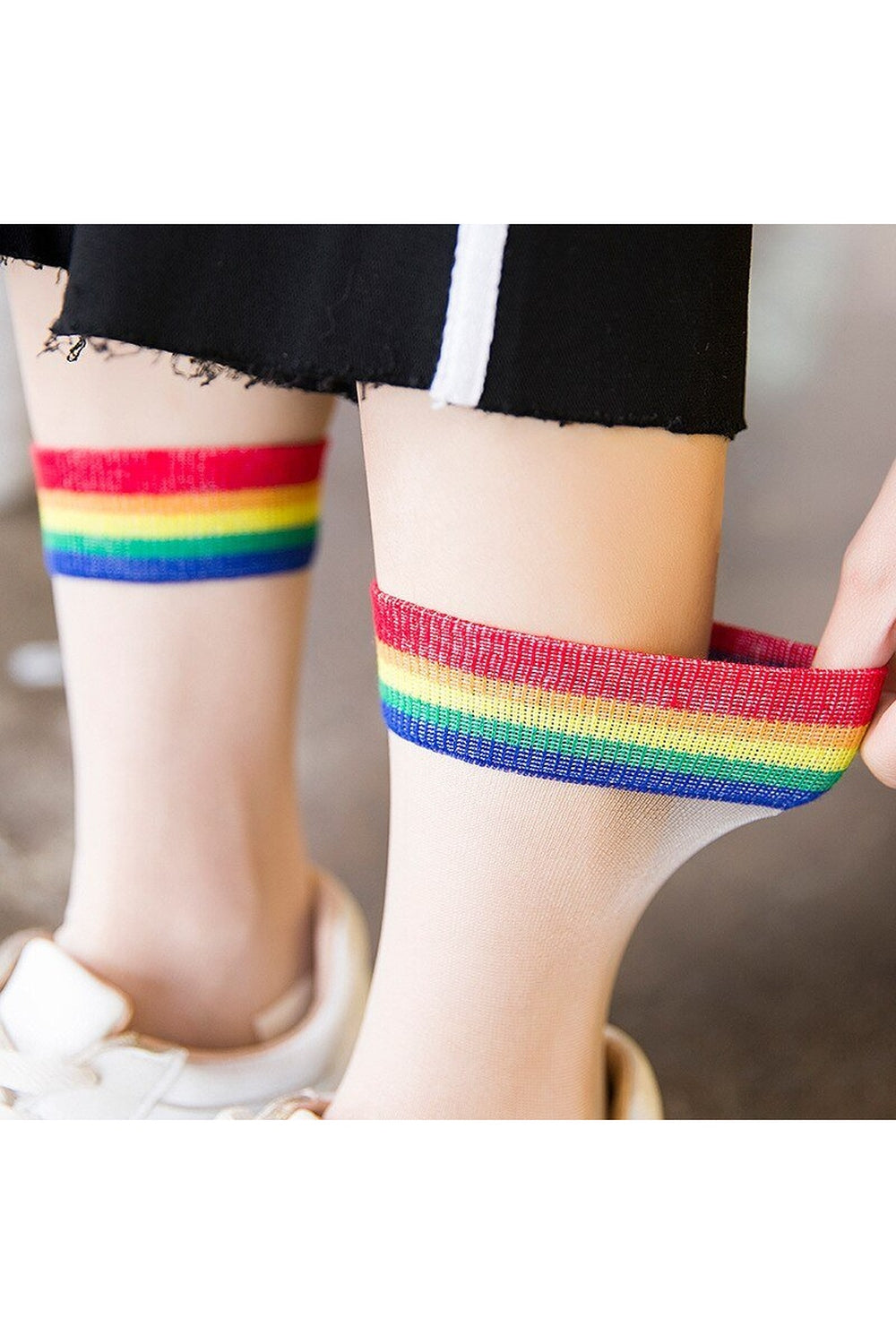 Y2k Indie Rainbow Striped transparent socks