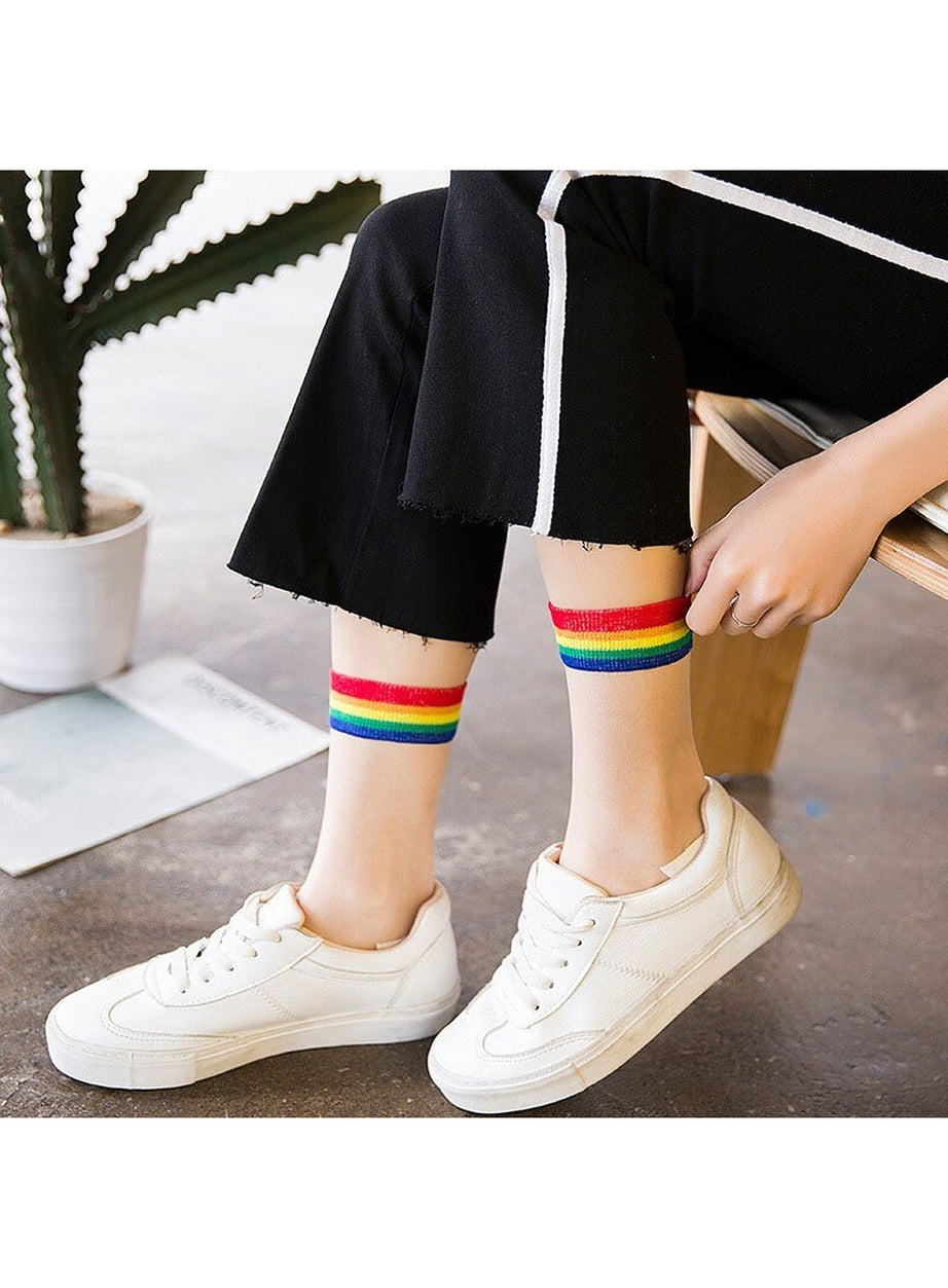Y2k Indie Rainbow Striped transparent socks