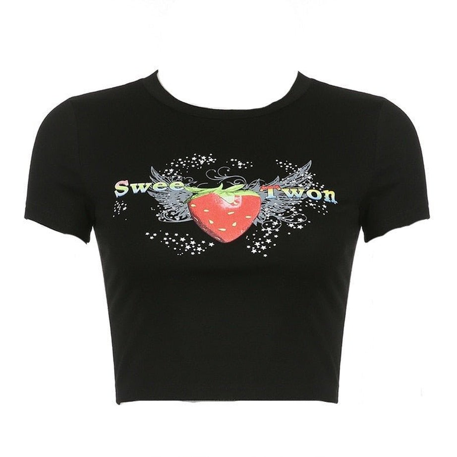 Y2k Indie Strawberry Graphic Crop Top