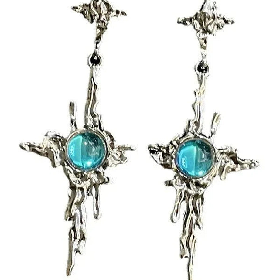 Y2k Irregular Moonstone Cross Earrings