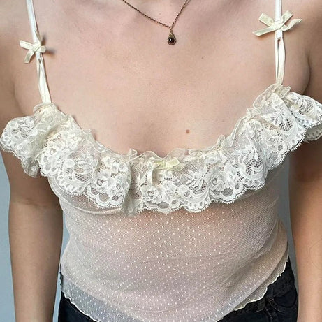 Ivory Lace Bow Top - Crop Tops