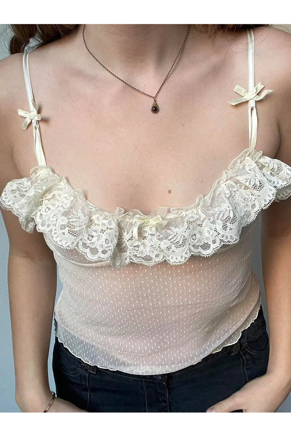 Y2k Ivory Lace Bow Top