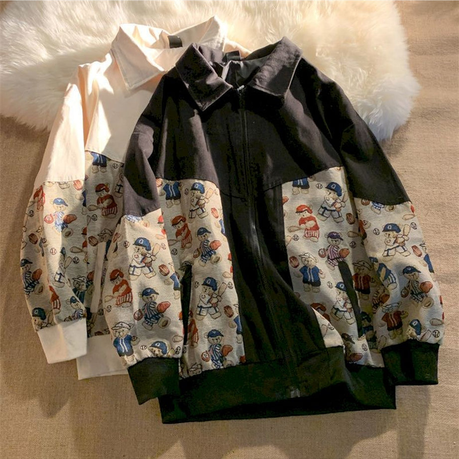 Y2k Jacket Bear Print Spring Autumn