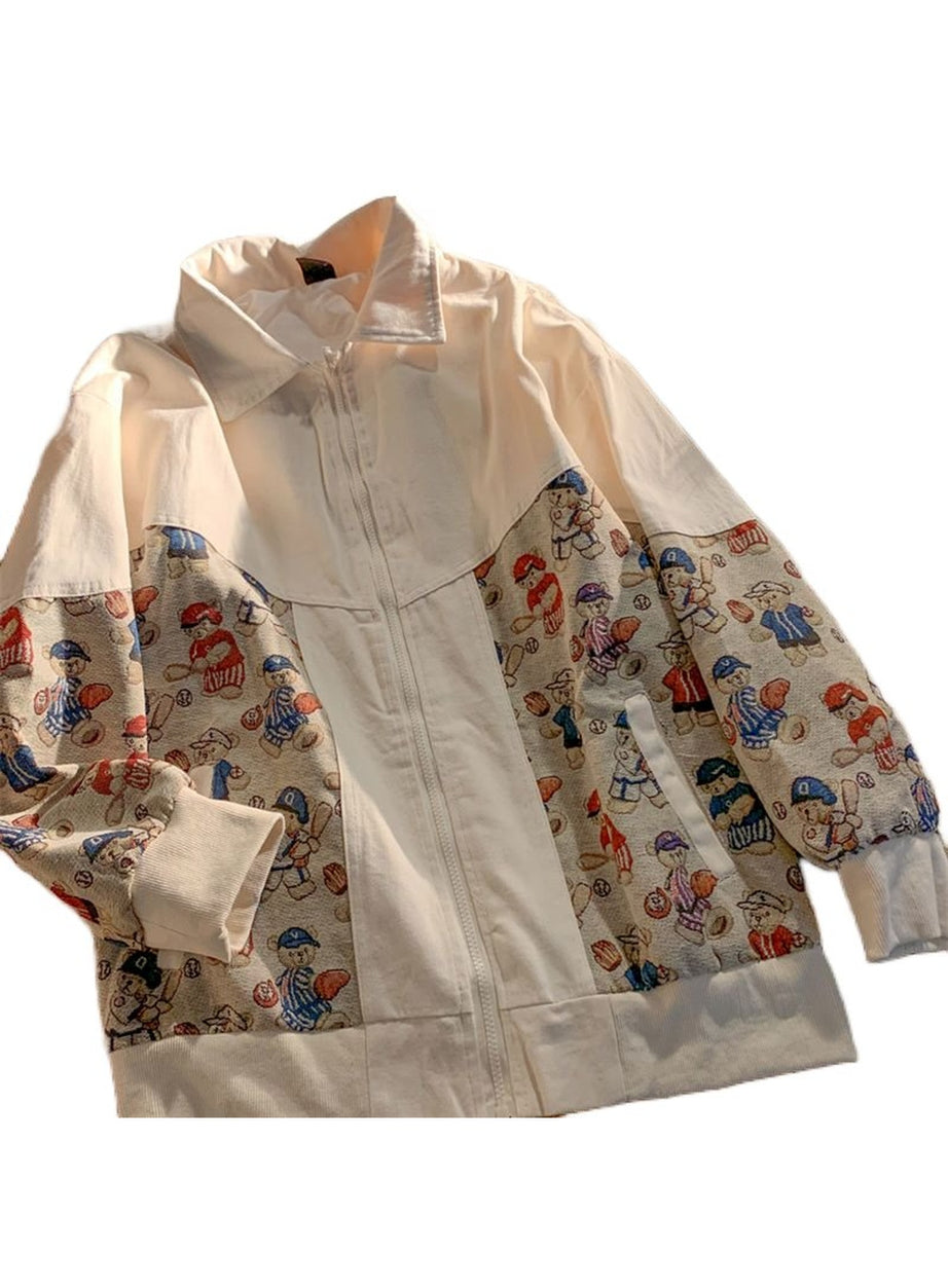 Y2k Jacket Bear Print Spring Autumn