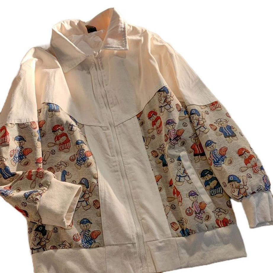 Y2k Jacket Bear Print Spring Autumn