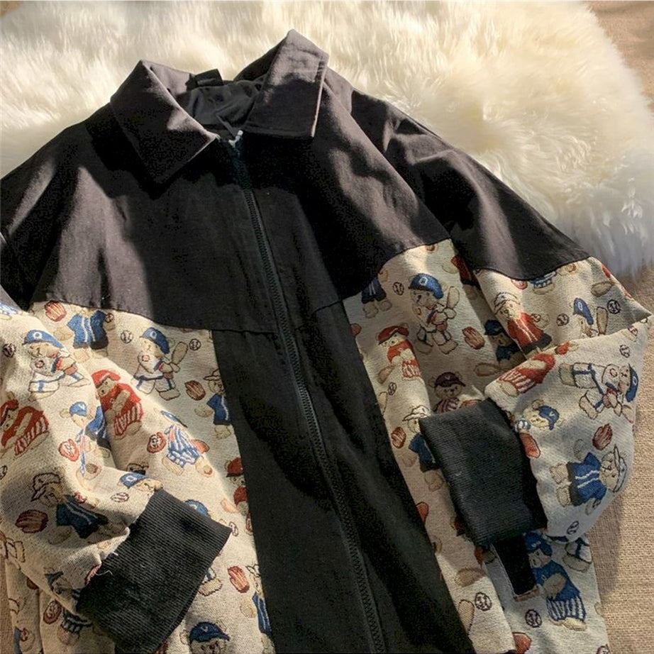 Y2k Jacket Bear Print Spring Autumn