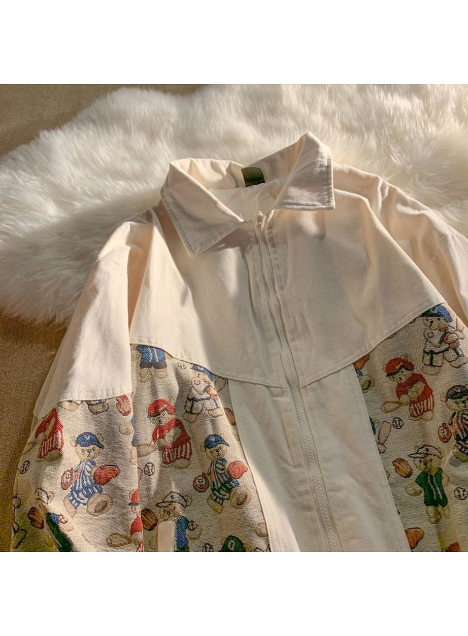 Y2k Jacket Bear Print Spring Autumn