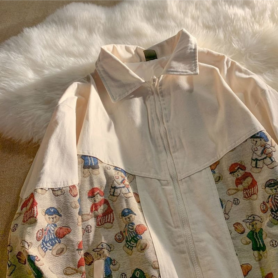 Y2k Jacket Bear Print Spring Autumn