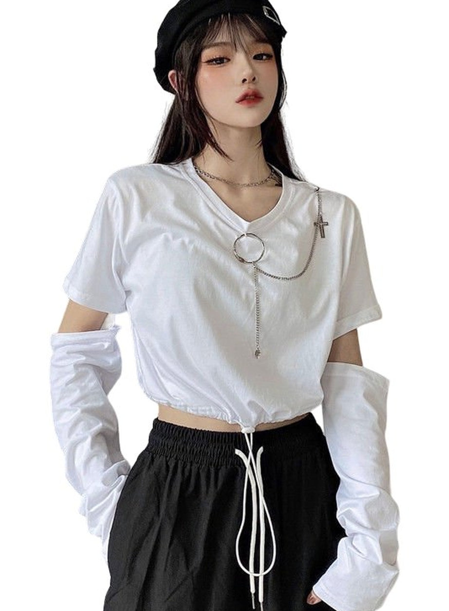 Y2k Japanese Style T-shirt With Chain
