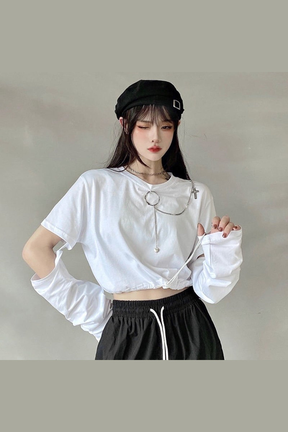 Y2k Japanese Style T-shirt With Chain