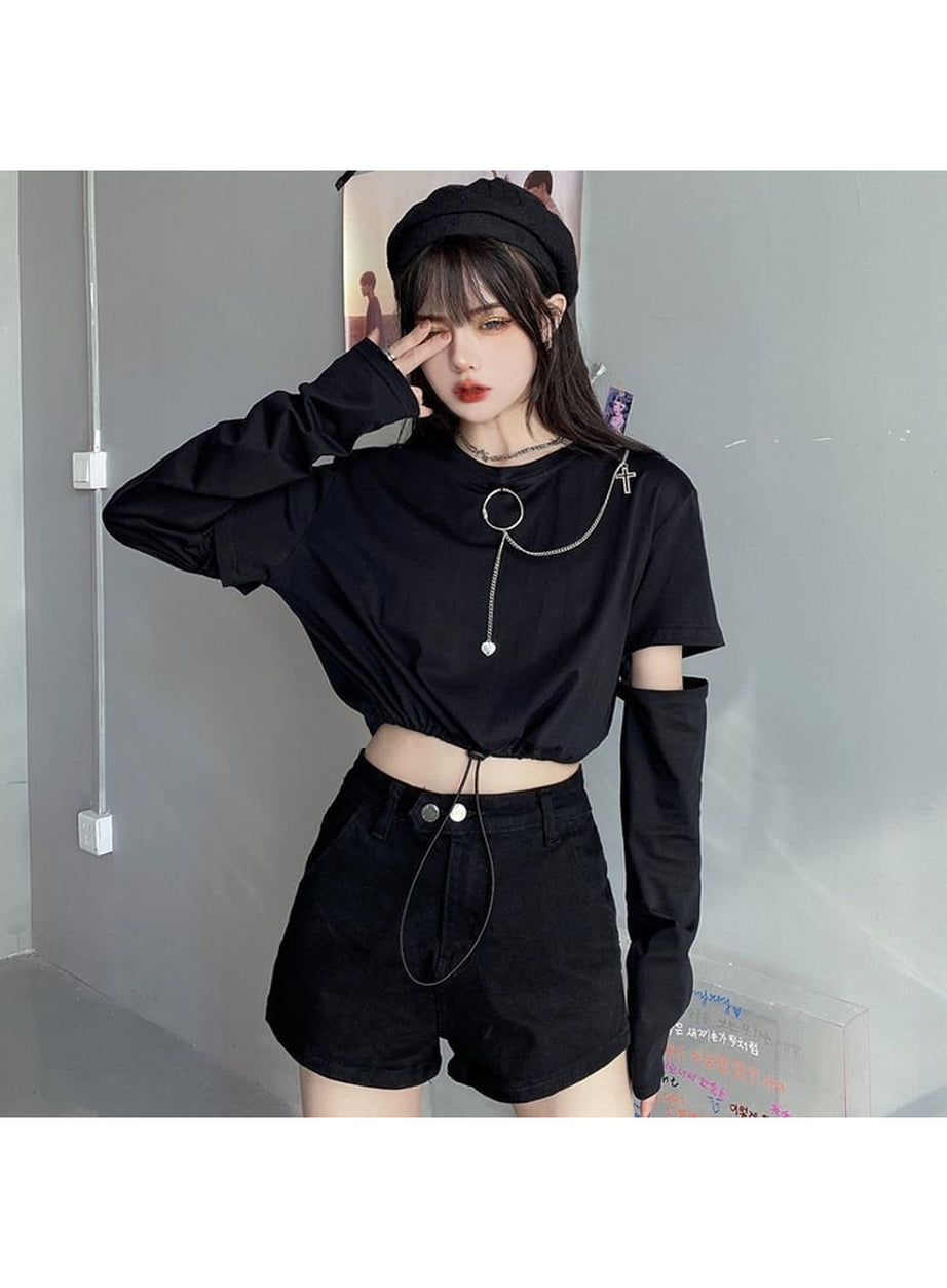 Y2k Japanese Style T-shirt With Chain