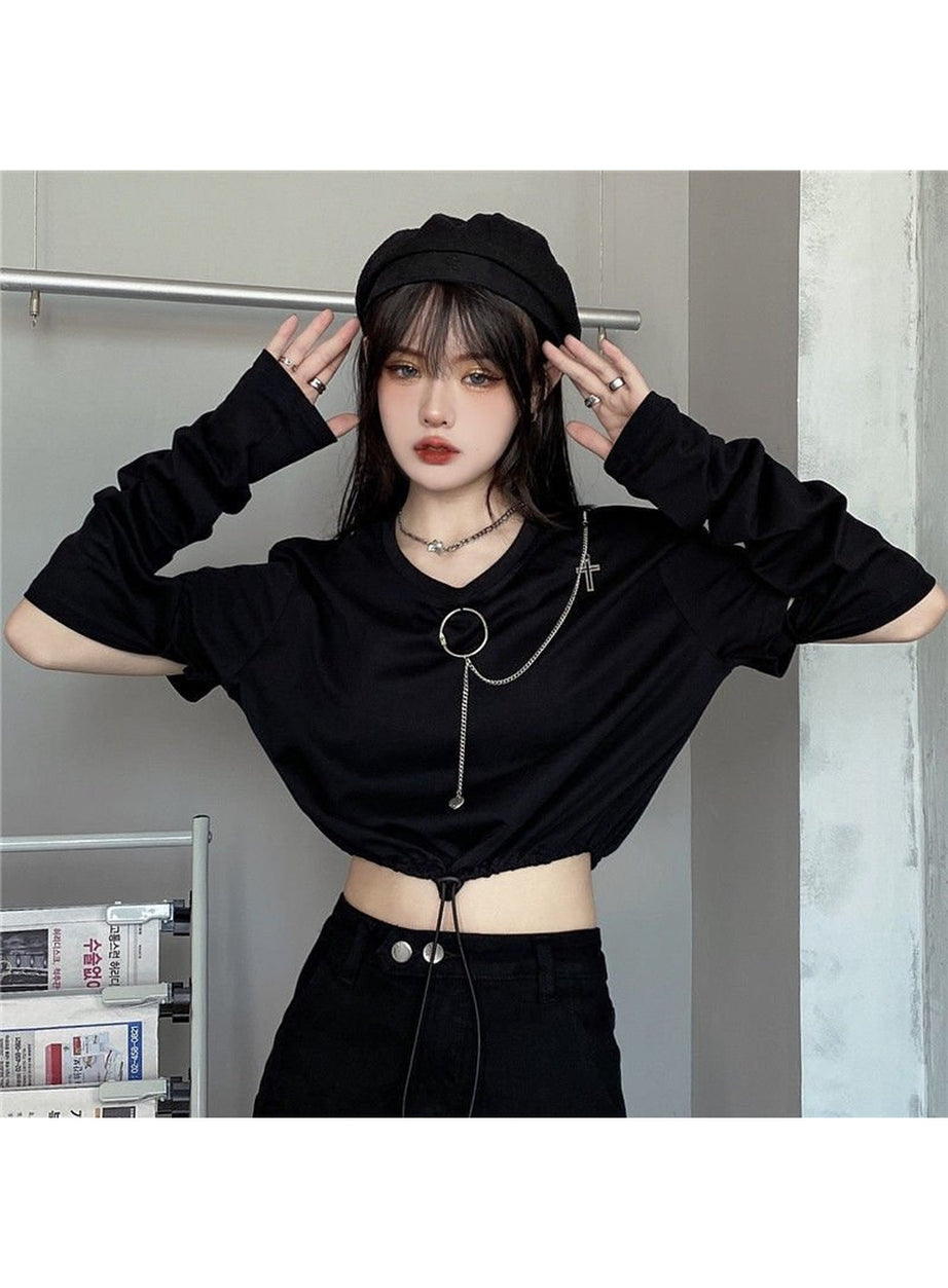 Y2k Japanese Style T-shirt With Chain
