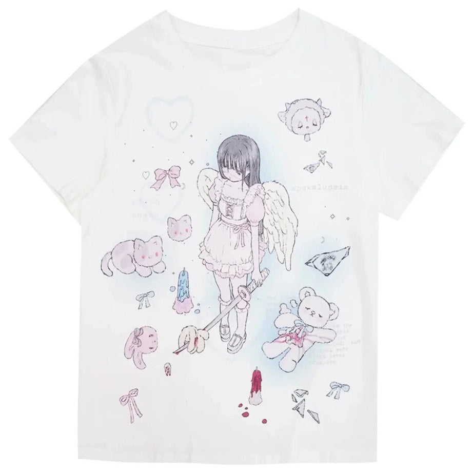 Y2k Kawaii Angel Print T-Shirt