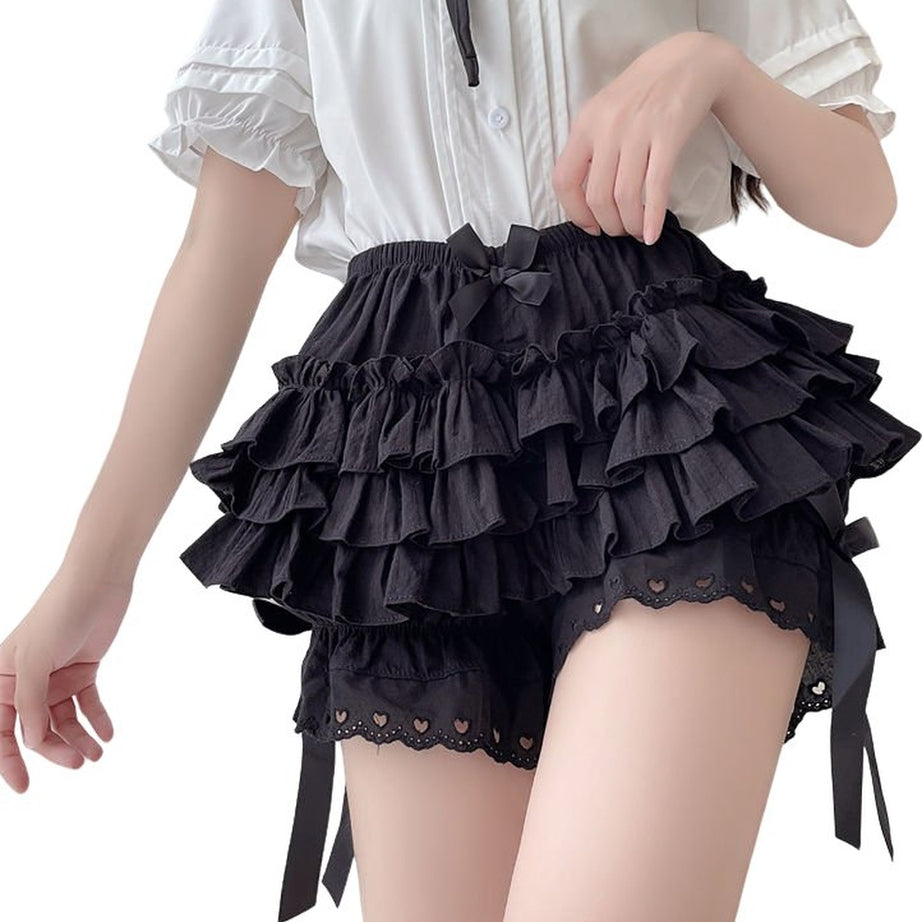 Y2k Kawaii Black White Ruffle Shorts