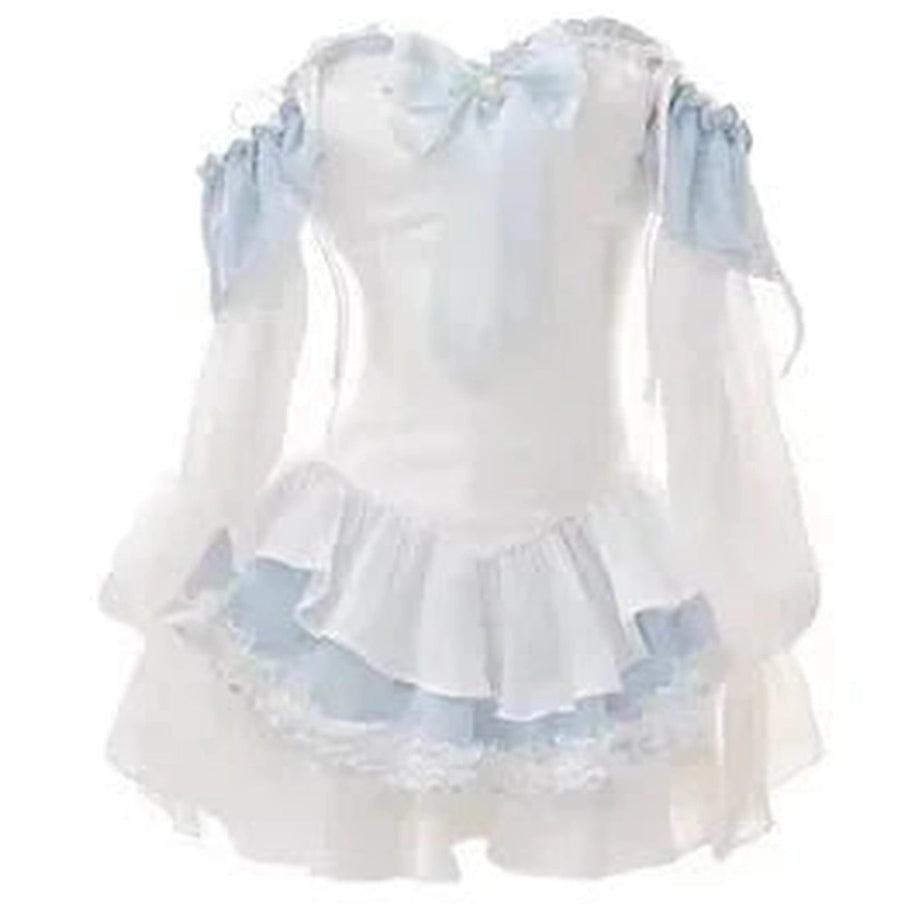 Y2k Kawaii Blue Bow Mini Dress Set