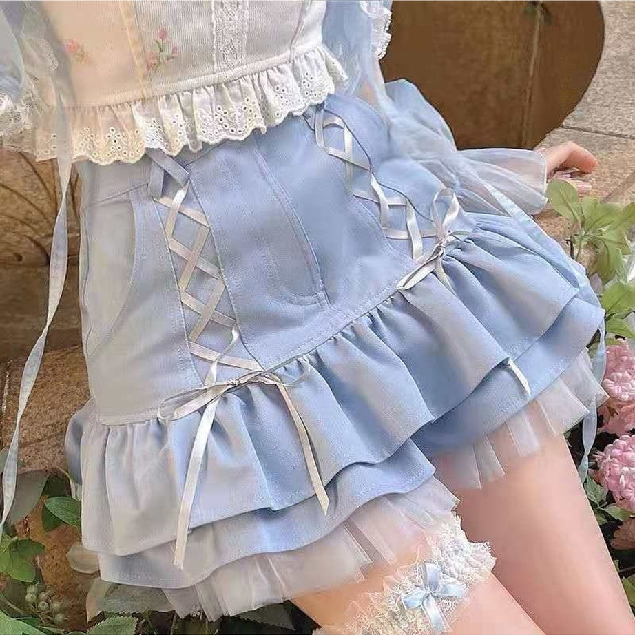 Y2k Kawaii Blue Mini Skirt