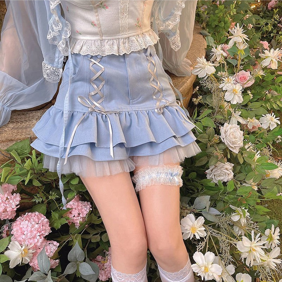 Y2k Kawaii Blue Mini Skirt