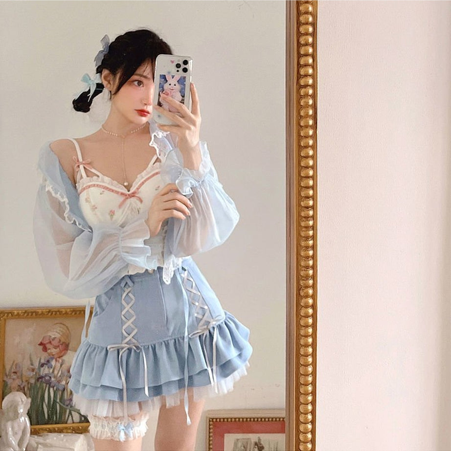 Y2k Kawaii Blue Mini Skirt