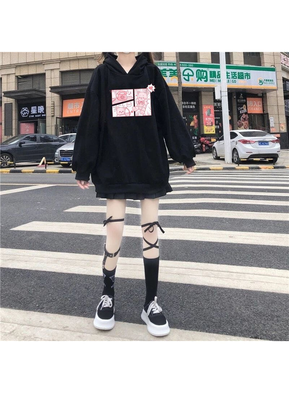 Y2k Kawaii Bunny Bear Print Hoodie