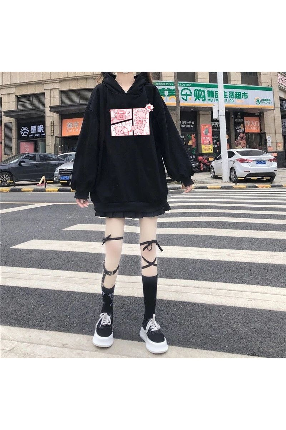 Y2k Kawaii Bunny Bear Print Hoodie