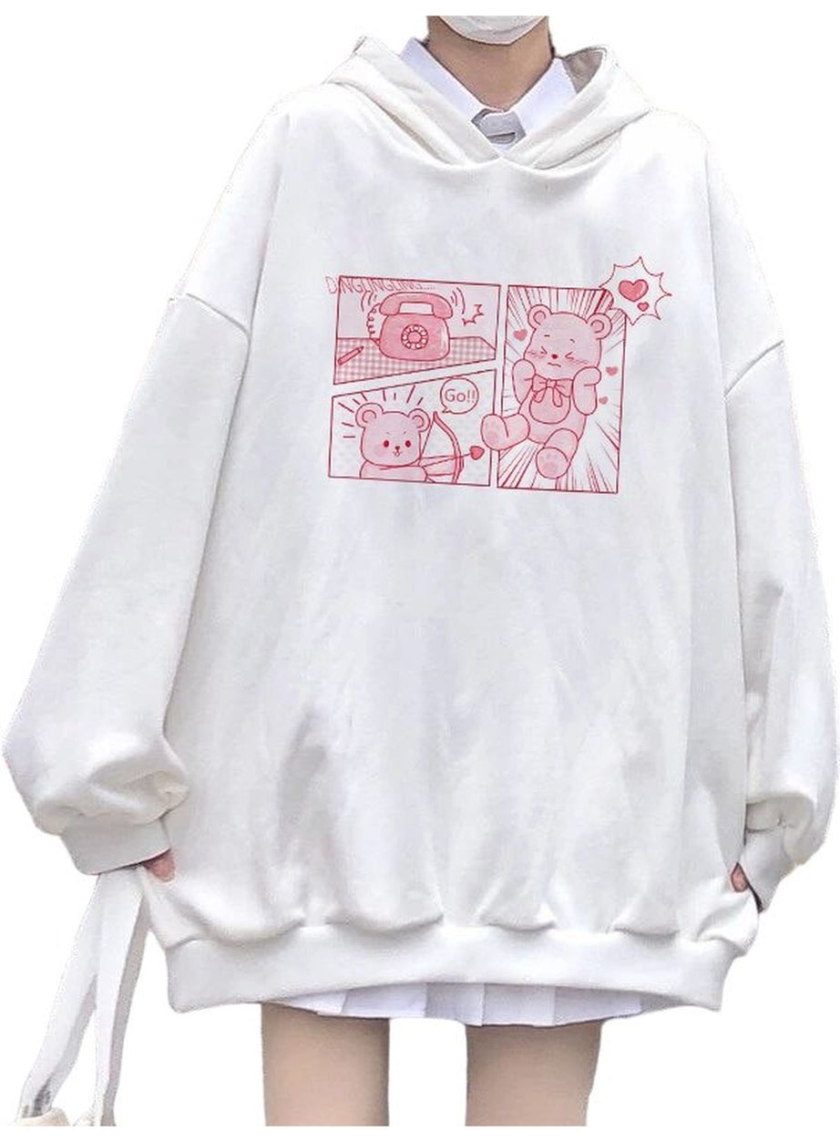 Y2k Kawaii Bunny Bear Print Hoodie