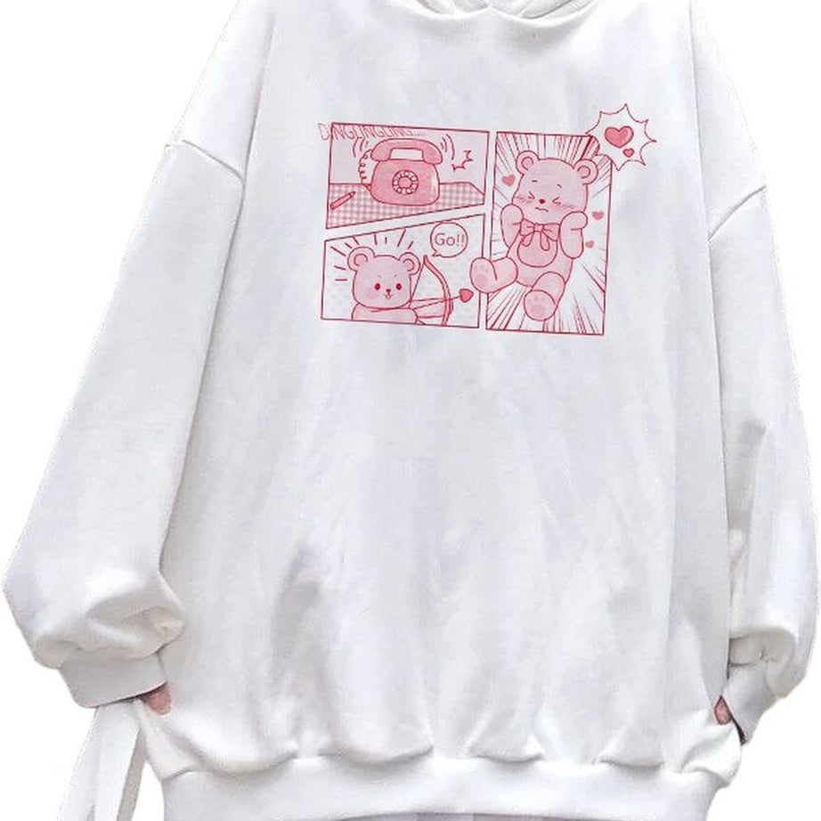 Y2k Kawaii Bunny Bear Print Hoodie