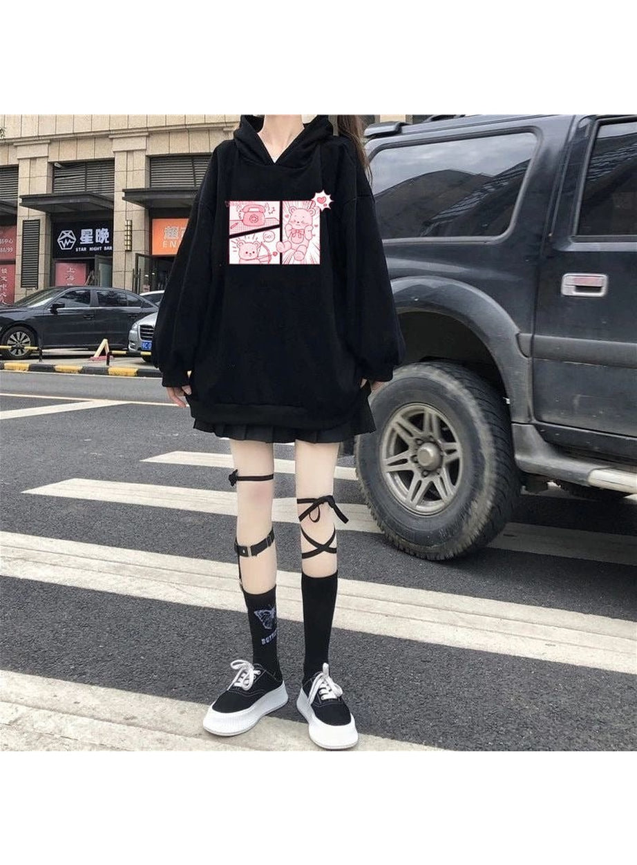 Y2k Kawaii Bunny Bear Print Hoodie