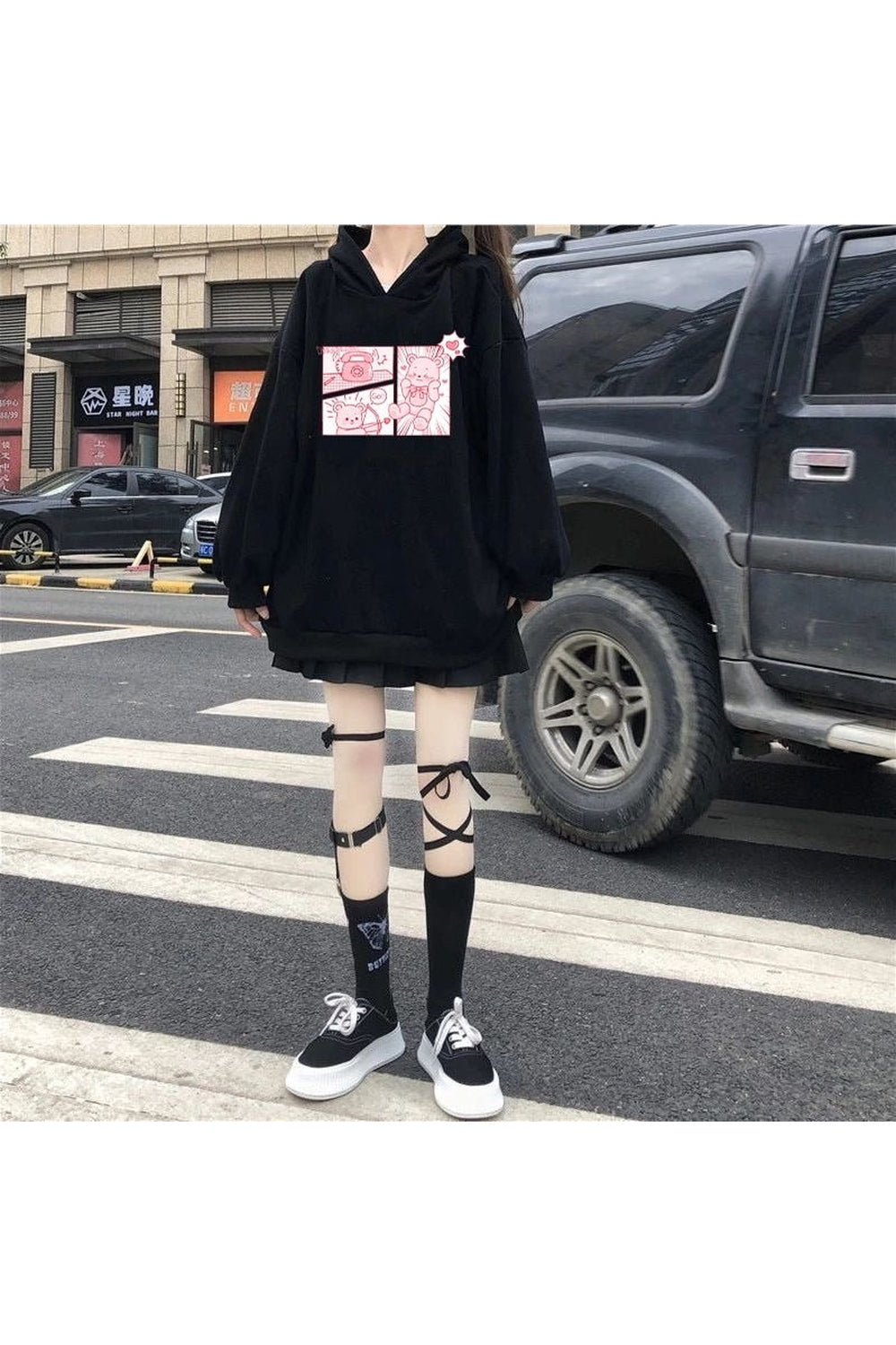 Y2k Kawaii Bunny Bear Print Hoodie