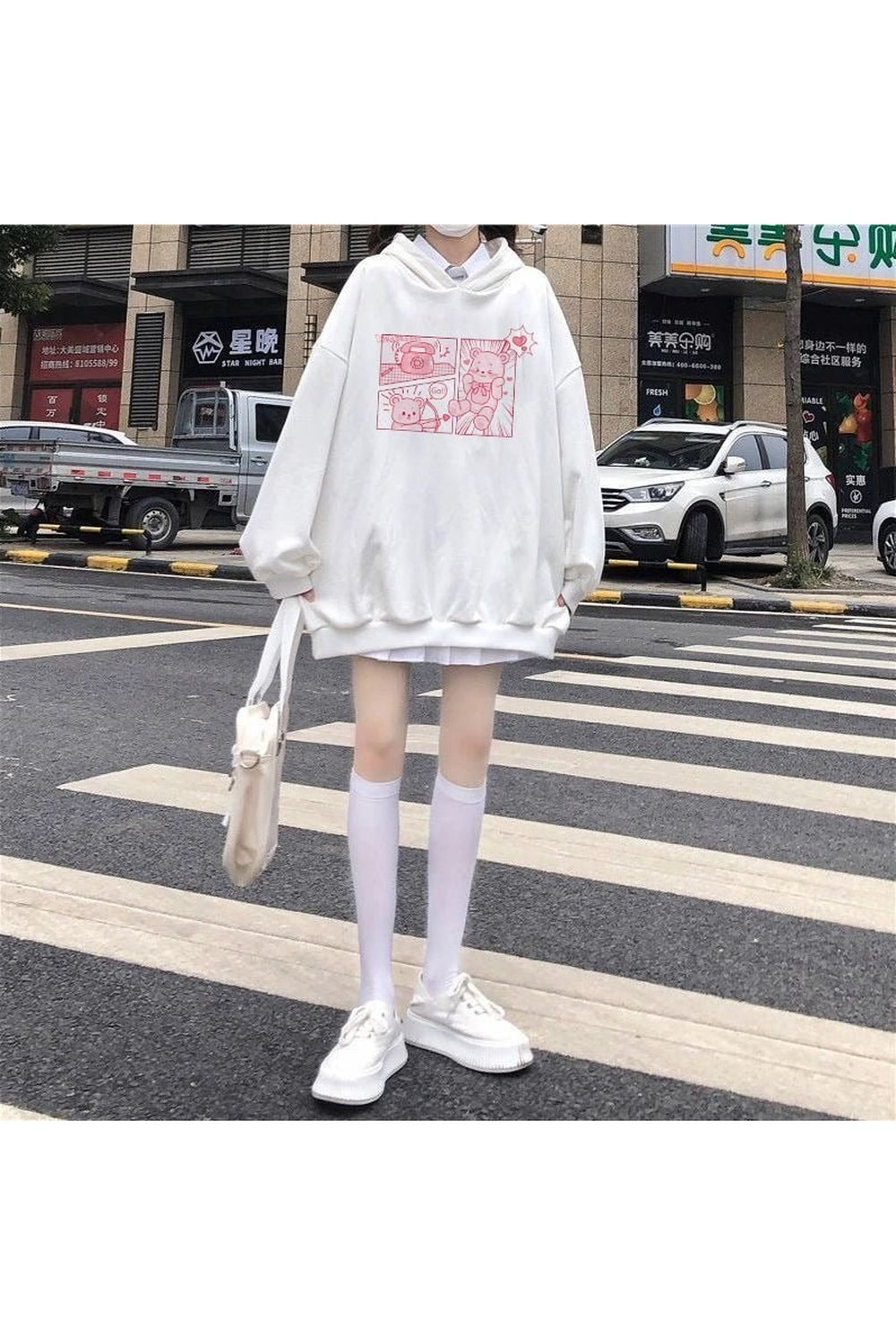 Y2k Kawaii Bunny Bear Print Hoodie