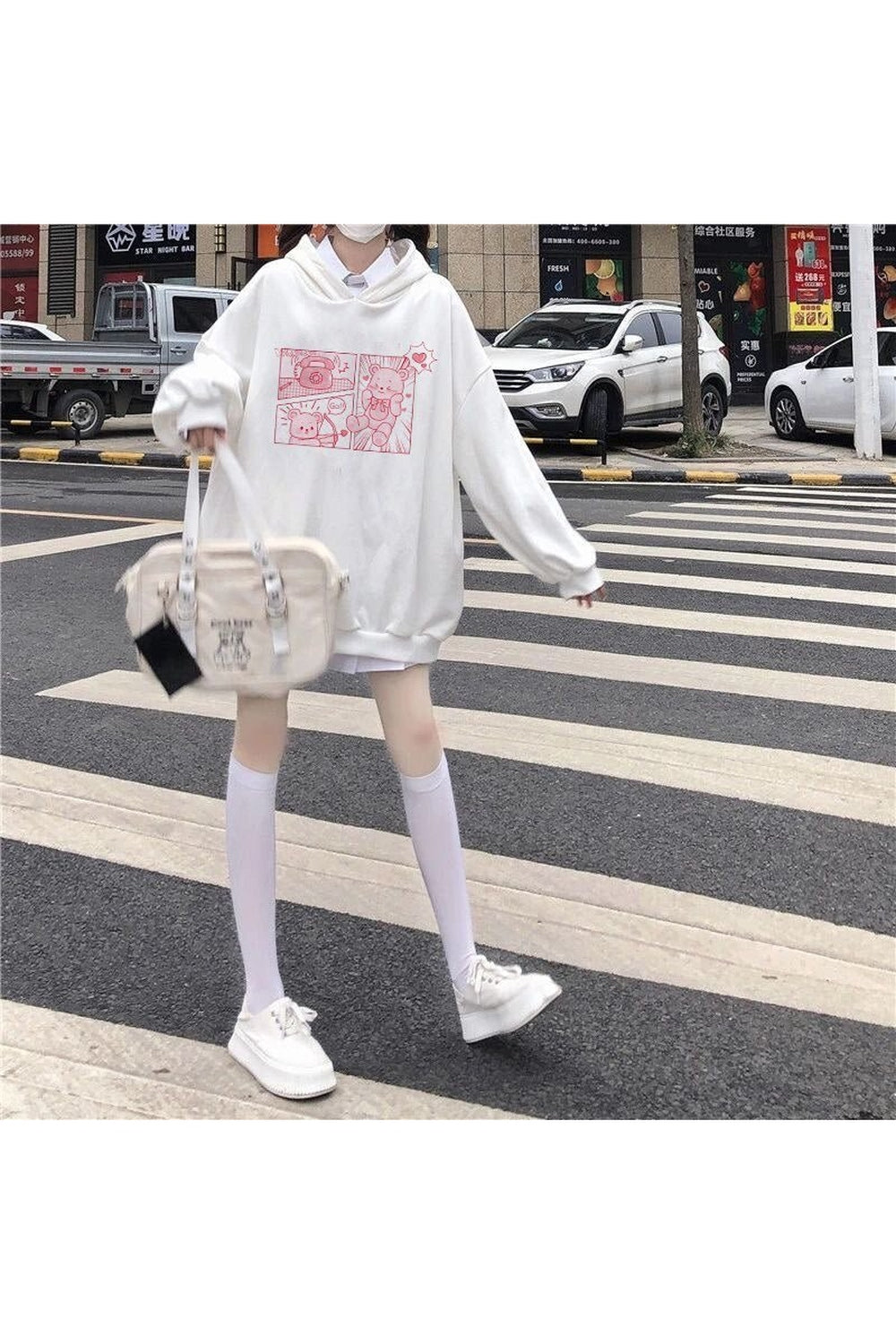 Y2k Kawaii Bunny Bear Print Hoodie