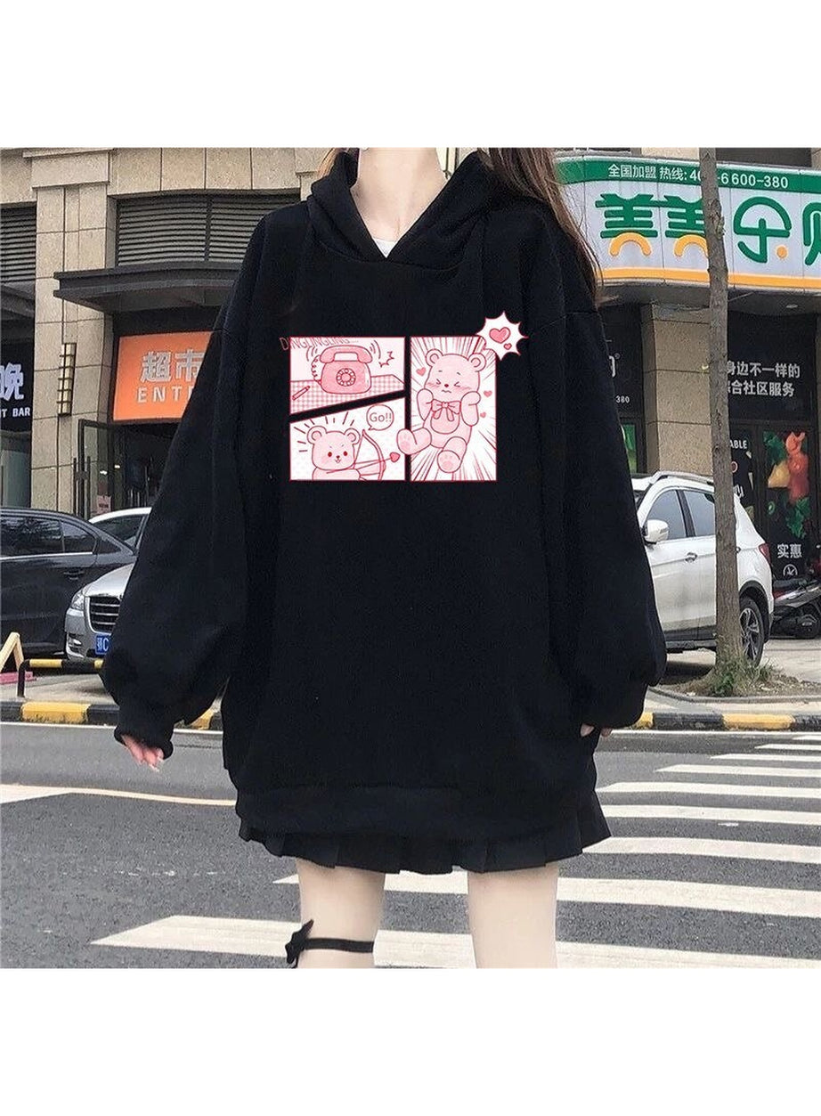 Y2k Kawaii Bunny Bear Print Hoodie