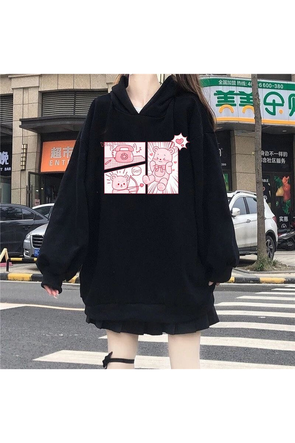 Y2k Kawaii Bunny Bear Print Hoodie