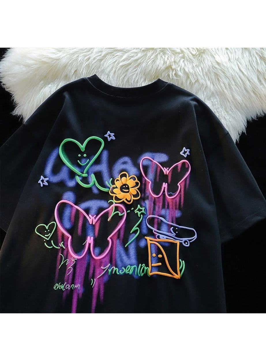 Y2k Kawaii Butterfly Painting Cotton T-shirt