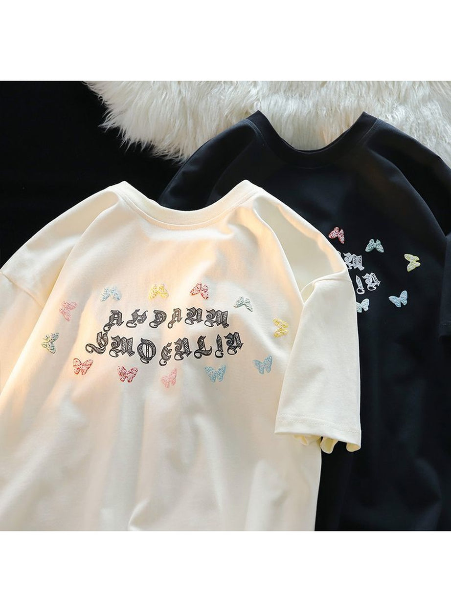 Y2k Kawaii Butterfly Painting Cotton T-shirt