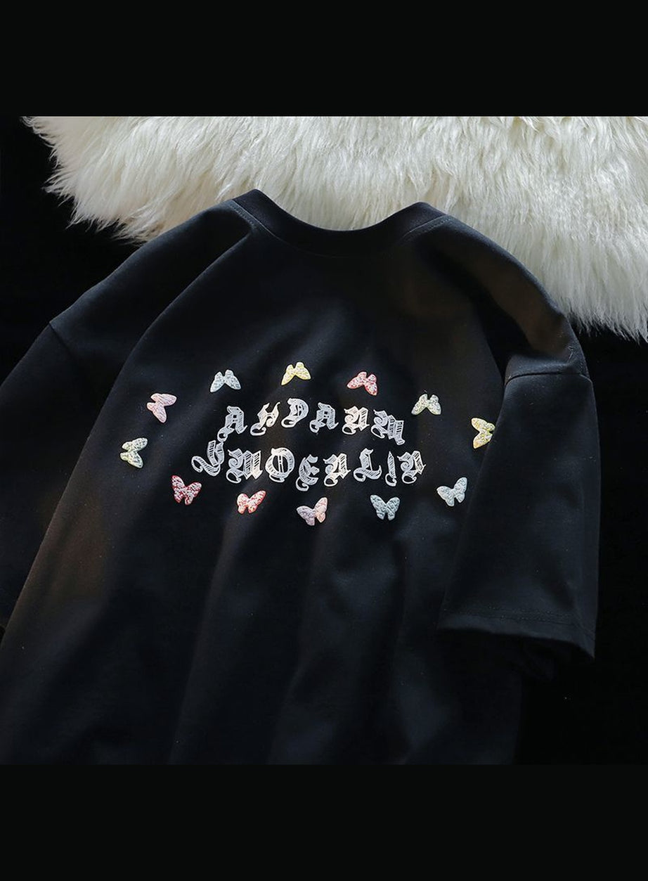 Y2k Kawaii Butterfly Painting Cotton T-shirt