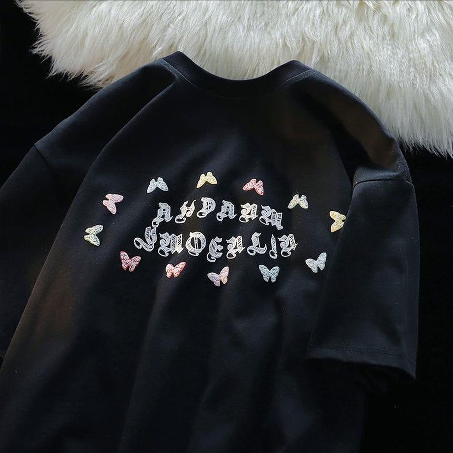 Y2k Kawaii Butterfly Painting Cotton T-shirt