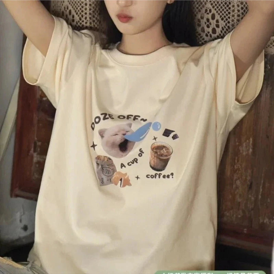 Y2k Kawaii Cat Oversized T-shirt